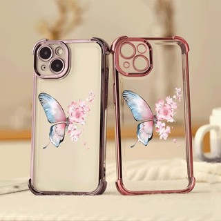 Ốp Điện Thoại Trong Suốt Chống Rơi Bốn Góc Cho OPPO A6 A5 Pro A5X A3X A5i A3 A3i A18 A38 A96 A76 A95 5G Vỏ Bảo Vệ Mạ Bướm