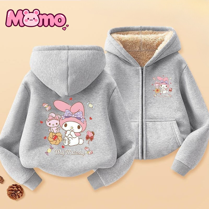 Giai Điệu Mới, Cinnamoroll Họa Tiết In Hình Dây Kéo Áo hoodie Cho Bé Trai Và Bé Gái Cùng Phong Cách Bông Tai Kẹp Giải Trí Lót Lông Cừu Ấm Áp Có Mũ Trùm Đầu Dài Tay