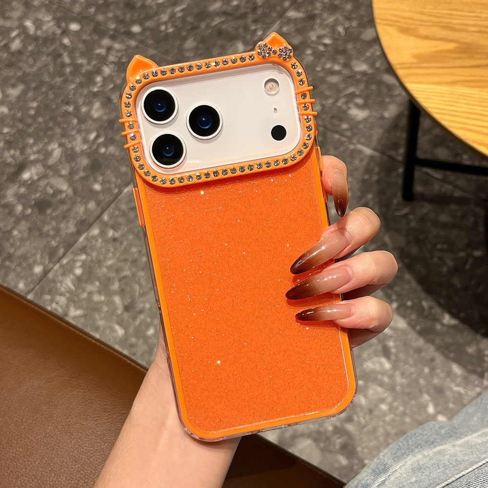 Ốp điện thoại Acrylic tai mèo kim cương lấp lánh 2 trong 1 cho iPhone 17 Pro Max 17 Air 16 Plus 15 14 13 12 11 Vỏ bảo vệ chống sốc