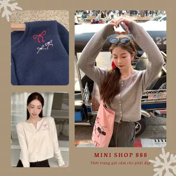 Yummy shop Áo khoác cardigan dệt kim mới Áo len cổ tròn nữ thời trang thu đông len nữ áo khoác cardigan Z043