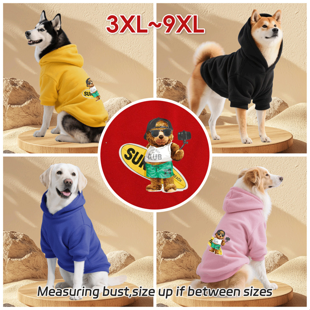 Áo Hoodie cho chó lớn 3XL-9XL, in hình gấu dễ thương, phong cách chui đầu, Có 6 màu, Vải mềm, Thoải mái, thoáng khí, ấm áp, có thể giặt được, Thích hợp cho tất cả các giống chó lớn