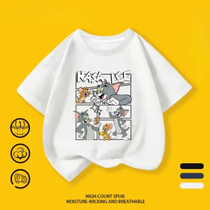 COD (Hồ Chí Minh)DREAMY Áo thun trẻ em màu trắng in hình Mèo và Chuột, thoáng khí, unisex, thời trang và dễ phối đồ