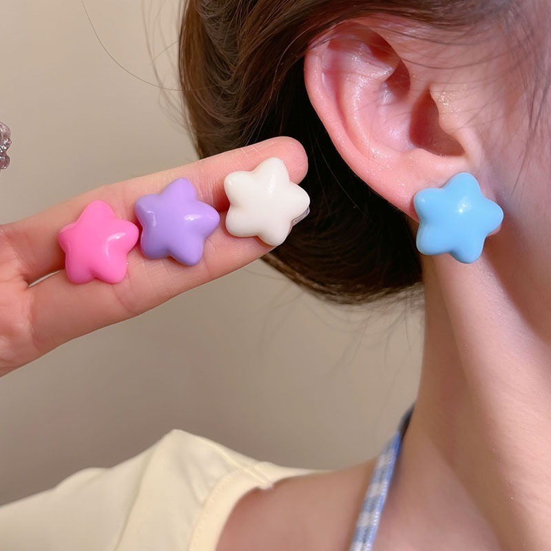Bông tai ngôi sao đa màu sắc, phong cách Hàn Quốc, chất lượng cao cấp