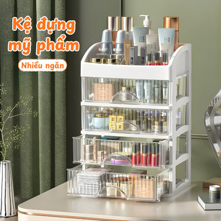 Kệ Đựng Mỹ Phẩm 3 Tầng Trong Suốt Có Ngăn Kéo, Tủ Đựng Đồ Trang Điểm, Skincare Để Bàn Đa Năng