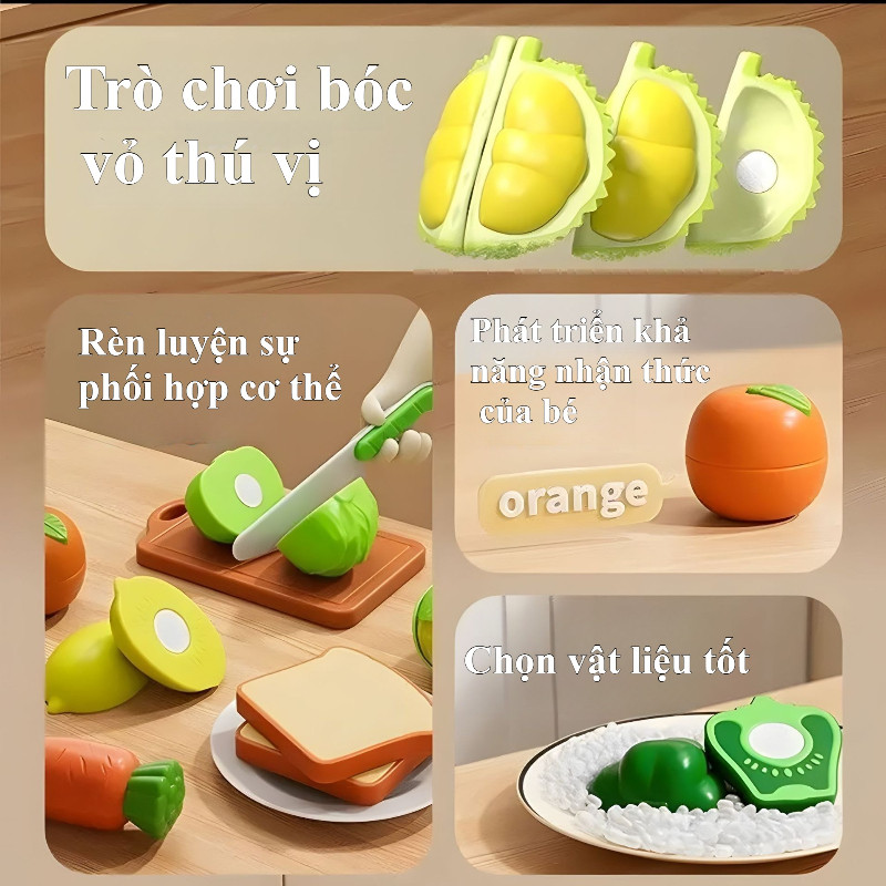 【SKISOPGO】42/23pcs Bộ Đồ Chơi Cắt Hoa Quả Cho Bé,Đồ Chơi Nấu Ăn Nhà Bếp,Đồ Chơi Cắt Hoa Quả Trái Cây Rau Củ Bằng NhựaABS