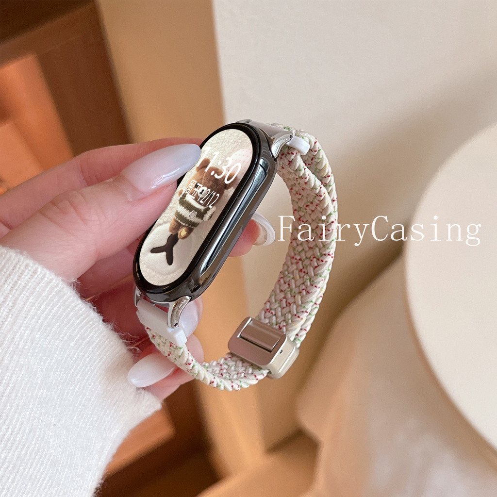 Dây đeo bện Nylon dễ thương cho Xiaomi Band 10 9 8 Pro Vòng đeo tay có khóa từ tính có thể thay thế cho Mi Band 7 6 5 4 3 Dây đeo cổ tay