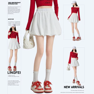 Trắng Hoa Bud Quần Short Nữ 2025 Mùa Xuân Co Giãn Eo Chữ a Preppy Phong Cách Nhỏ Tutu Culottes 5.12