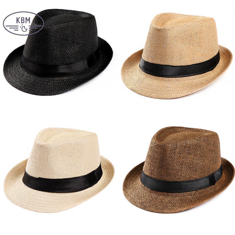 KBM Unisex Mũ Nam Nữ Fedora Trilby Rộng Vành Rơm Mũ Đi Biển Mặt Trời Quý Ông Adlut FSSG