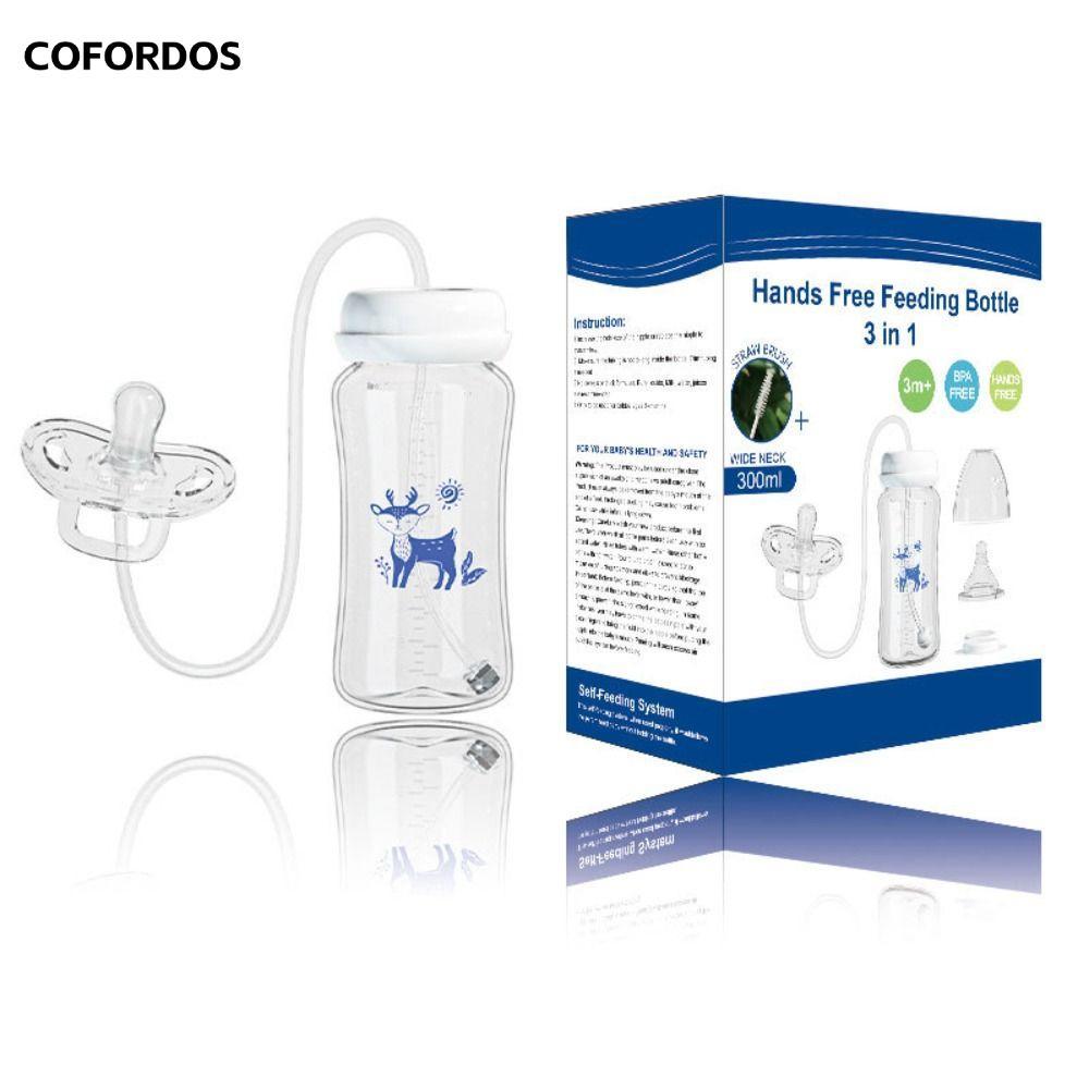 Bình sữa rảnh tay COFORDOS, Bình trữ sữa cổ rộng 300ML, có cọ ống hút Bình sữa 3 trong 1 cho bé từ 6 tháng tuổi trở lên