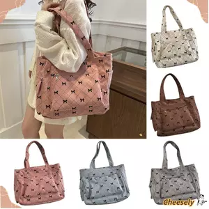 Túi đeo vai nơ CHEESELY, Túi Tote vải nhung thông thường thời trang, Túi đeo chéo Túi xách nơ dung tích lớn