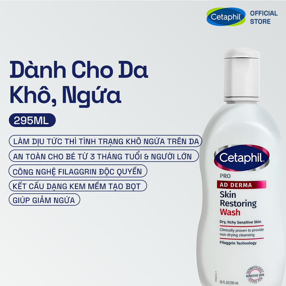 Sữa tắm dưỡng ẩm dành cho da khô, ngứa Cetaphil Pro AD Derma Wash 295ml
