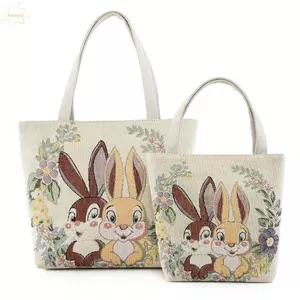 Túi Tote thêu AWNGD, Túi vải Canvas dung tích lớn hoa mèo hoạt hình, Túi đeo vai đơn có thể tái sử dụng