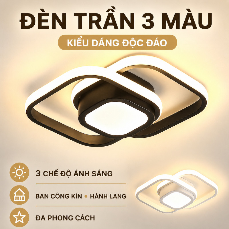 Đèn Trần 3 Màu, Kiểu Dáng độc đáo, đèn Ban Công Kín, đèn Hành Lang, đa Phong Cách, điều Chỉnh 3 Chế độ ánh Sáng