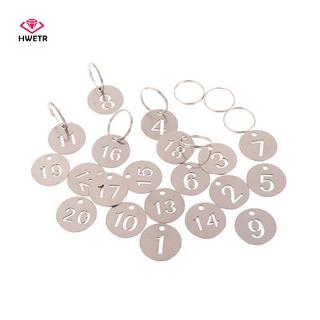 HWETR Bộ 20 Thẻ Nhãn Biển Số Inox Gắn Chìa Khóa, Đánh Dấu Vali Hành Lý, Vòng Nhẫn Tròn, Đánh Số