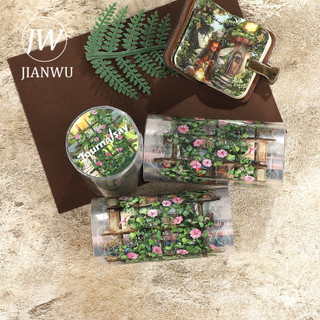 JIANWU 80mm * 224cm Vintage Vườn Thực Vật Hoa Phong Cảnh Chất Liệu Cắt Băng Thêu Sò PET Sáng Tạo DIY Tạp Chí Văn Phòng Phẩm