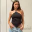 MAPLEPOET-Áo xe tăng nữ không tay hở lưng Slim Fit Crop Halter Neck Vest