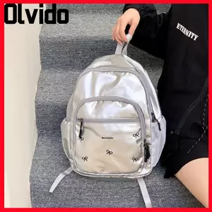 Ba lô đeo vai OLVIDO, Túi đi học du lịch chống nước bằng Nylon, Ba lô công suất lớn nhẹ màu bạc hợp thời trang dành cho nữ sinh viên đại học