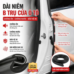 Bộ gioăng cao su hai mảnh cho mép cửa trụ B, dài 90cm, có lõi thép bên trong, chống bụi, cách âm và giảm tiếng ồn.