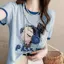 Áo thun ngắn tay bằng Cotton Slub dành cho nữ mùa hè 2026 Phong cách mới dáng rộng thon gọn hơn Vỏ bọc bụng Màu tương phản in hàng đầu