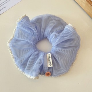 Hululu / Fresh Mint Hai Lớp Xếp Ly Scrunchy Dây Buộc Tóc Phong Cách Hàn Quốc Dây Buộc Tóc Đầu Bóng Đuôi Ngựa Thấp Lông Tơ Khối Lượng Tóc Buộc Tóc