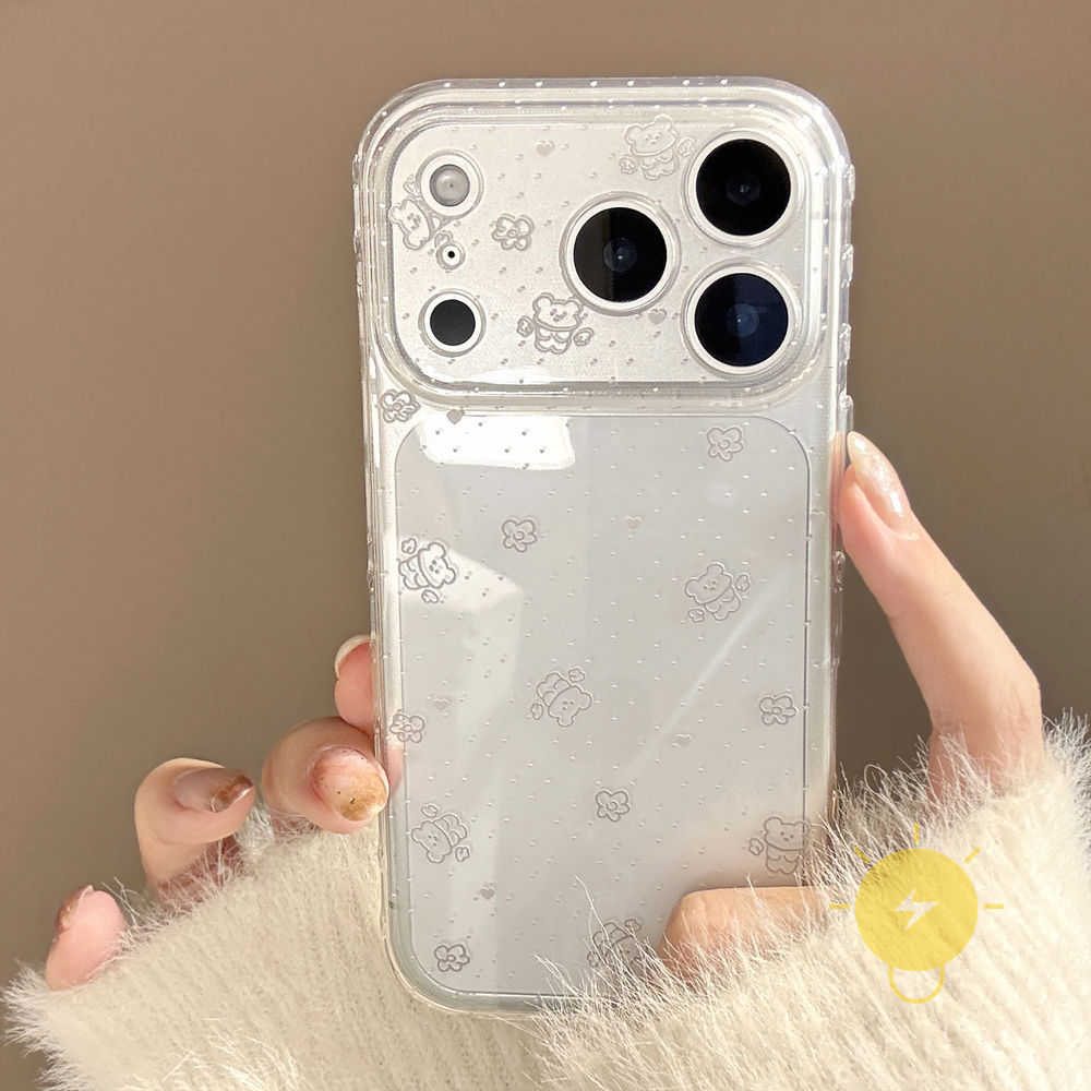 Phone Case For iPhone 17 Pro Max 16 15 14 13 12 TPU Transparent Bear Bubble Aesthetic Korean Cute