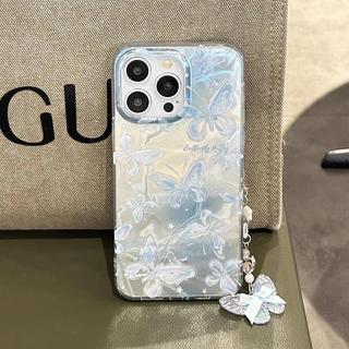 Ốp Mặt Dây Chuyền Bướm Xanh Cho Infinix Hot 60 60i 50 Pro Plus Note 50 40 Pro 50S 50X Zero 40 GT 30 Tecno Spark 40C 40 30 Pro Camon 40 30 Pro ITEL A50 P55 Vỏ Điện Thoại