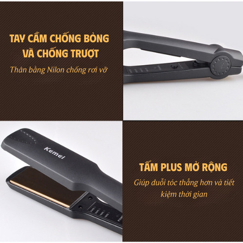 Máy duỗi, ép tóc Kemei 4 mức nhiệt làm nóng nhanh, duỗi thẳng mượt tự nhiên mà không làm hư tổn tóc