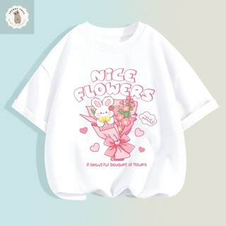 Áo thun ngắn tay Sanrio dễ thương với hình hoạt hình dành cho bé gái, thích hợp mặc ngoài.