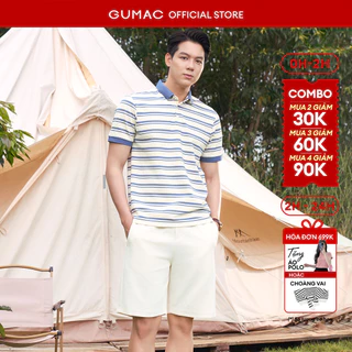 Áo polo nam GUMAC sọc vải thun cao cấp co giãn thoáng mát thoải mái ít nhăn  PLNF01013