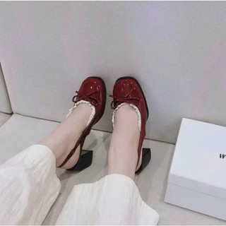 ROSA - Giày cao gót nữ 7 cm chất da bóng mix ren- giày cao gót nơ da bóng mã CG-0740