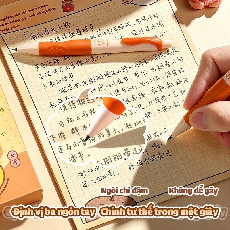 Bút Chì Kim Cho Bé Lớp 1 Set 4 Bút Chì Bấm 2.0mm, Capybara Cute Kèm Tẩy Học Sinh