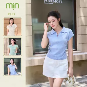 Áo Polo cộc tay cổ V Cotton dệt kim xếp ly eo PL01 MỊN VN thanh lịch