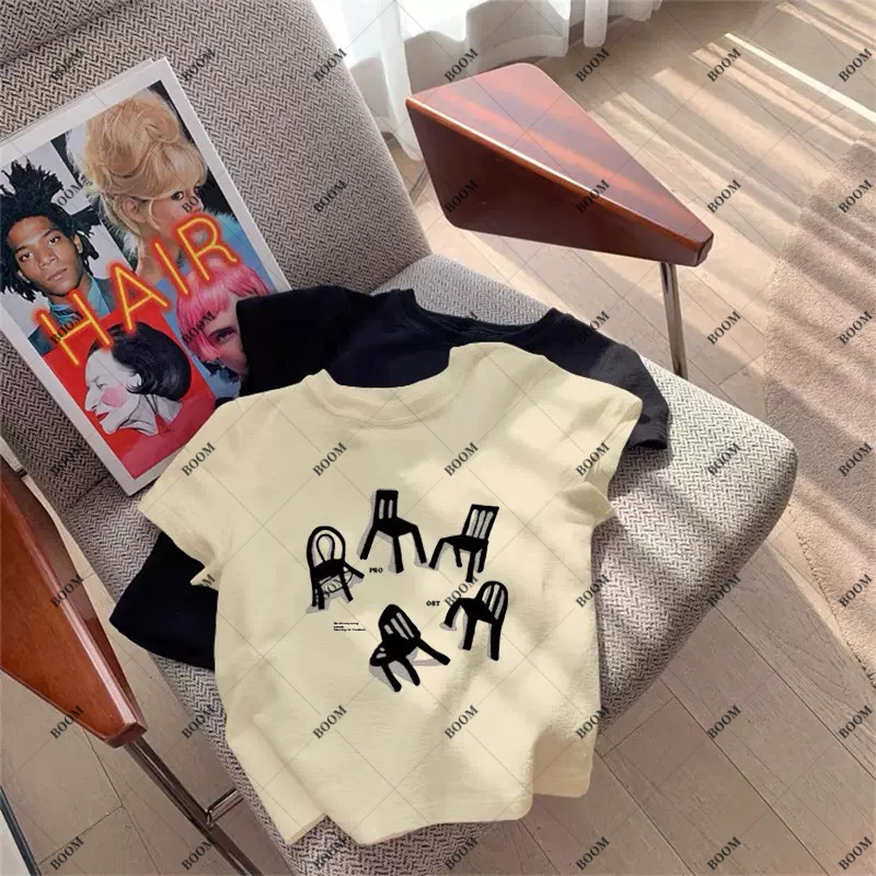 BOOM Áo Baby Tee Nữ Cotton Ôm Body-Áo Thun Ngắn Tay Y2K In Hình PhongCách Mùa Hè, Cổ Tròn Hàng Đầucách hàn quốc phongC39