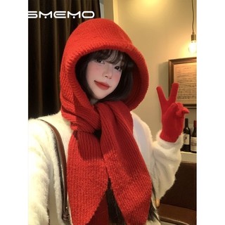 MISMEMO Mũ Dệt Kim Đỏ Nữ Thu Đông Năm Mới Bảo Vệ Tai Có Mũ Trùm Đầu Yếm Giữ Ấm Balach Lafa Mũ