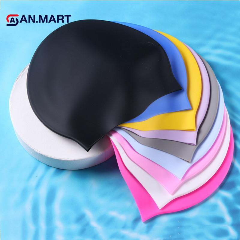 AN.MART Silicone World Mũ Bơi Nam Nữ Tóc Dài Màu Chống Thấm Nước Thể Thao Đàn Hồi Cao Người Lớn Bơi Mũ Bể Bơi Mũ Lặn VN