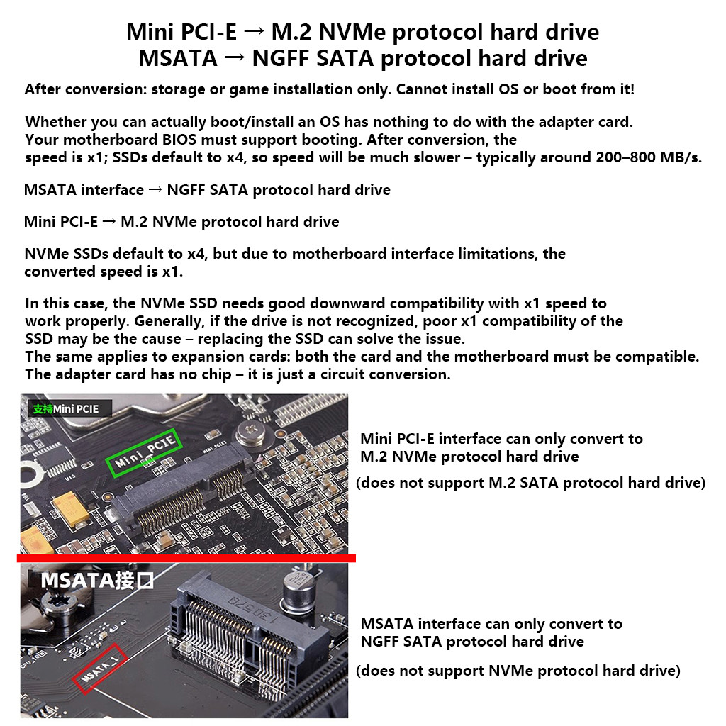 JMT 2in1 Mini PCI-E / mSATA Sang M.2 M Key NVME / B + M Key SATA SSD Adapter Card Cho M.2 NVME / SATA 2230 2242 2260 2280 SSD