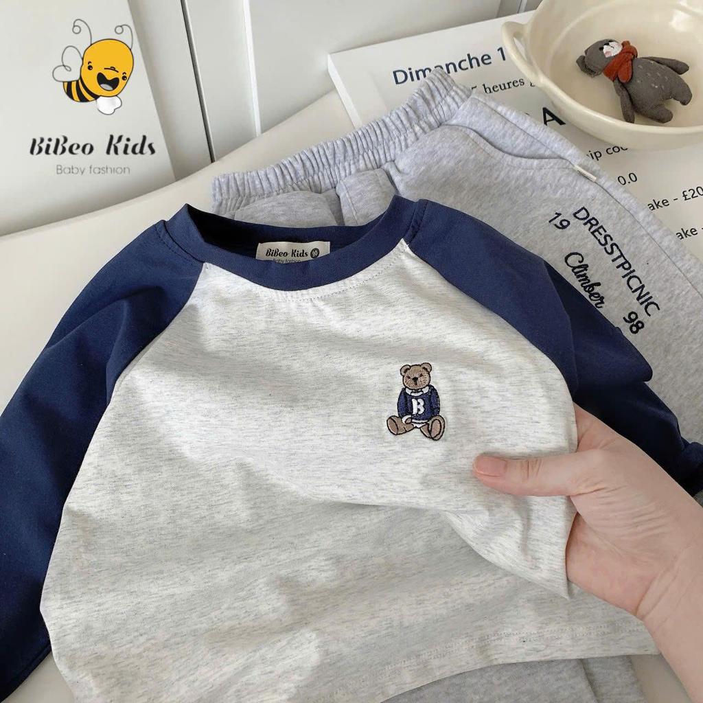 [BiBeo Kids] Bộ Quần Áo thu đông PHỐI TAY XANH THAN QUẦN XÁM cho bé trai