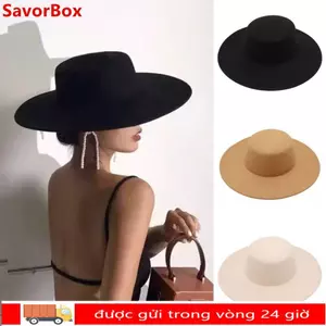 SAVORBOX Nữ Flatcap, Mũ nỉ màu trơn phong cách Hepburn, Vành rộng Retro Mũ Panama Nhà thờ