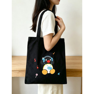 Chim cánh cụt Pingu dễ thương với túi Tote vải gấu bông - Túi đeo vai dung tích lớn dành cho học sinh, nhiều lựa chọn có sẵn