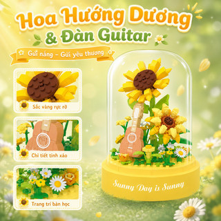 Bộ trang trí hoa dưới vòm kính – Hộp nhạc xoay, lắp ráp hạt nhỏ – Trang trí bàn học, quà tặng sinh nhật bạn gái