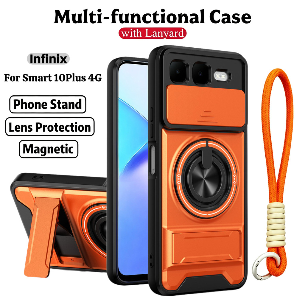 Ốp Điện Thoại Đa Năng Sang Trọng Thích Hợp Cho Infinix Smart 10 Plus 4G Dây 360°Giá đỡ vòng có vỏ máy ảnh Vỏ bảo vệ toàn diện chống sốc