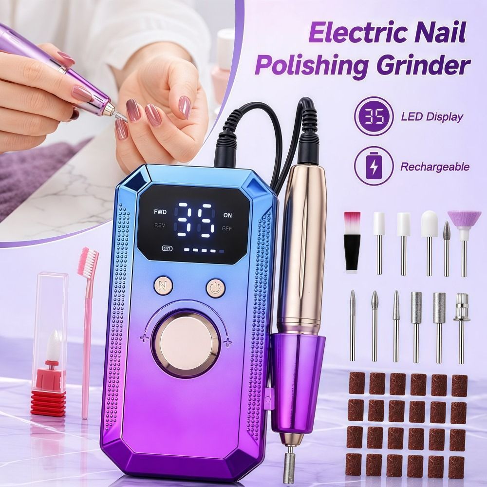 Máy mài/đánh bóng móng tay điện 32 tốc độ sạc lại, màn hình LED, dụng cụ làm móng đa chức năng HOBBYIN