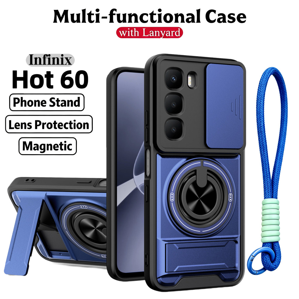Ốp Điện Thoại Đa Năng Sang Trọng Thích Hợp Cho Infinix Hot 60i 60 50 40 70 Pro Plus Dây 360°Giá đỡ vòng có vỏ máy ảnh Vỏ bảo vệ toàn diện chống sốc