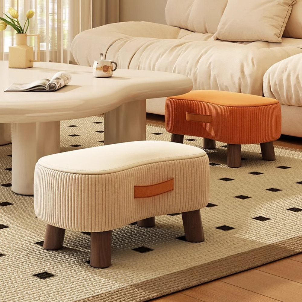 Ghế Đôn Sofa Thấp Chân Gỗ Bọc Vải Caro DINO – Ghế Ngồi Mini Decor Phòng Khách, Phòng Ngủ Dễ Thương