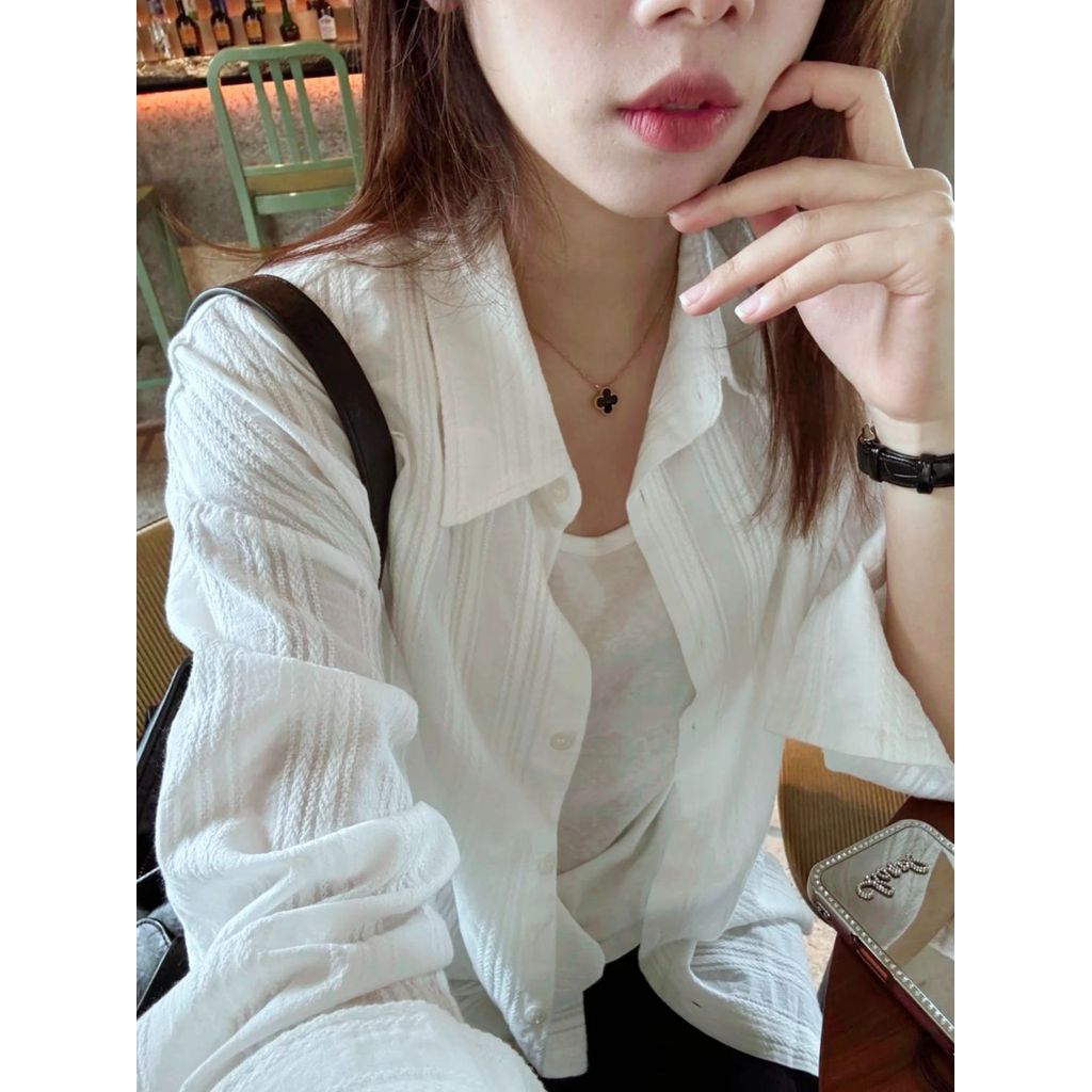 SUXI Áo sơ mi dài tay Jacquard màu trơn nhẹ nhàng dành cho nữ mùa hè mới 260518