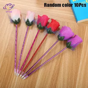 HFTOY 10 chiếc bút bi hoa hồng sáng tạo, bút viết dễ thương, quà tặng văn phòng phẩm vải nhựa hình hoa