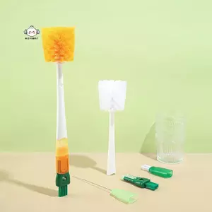 Maybest Bộ bàn chải chai hoạt hình 5 In1 Tay cầm dài tại nhà Bàn chải cốc đa chức năng Đầu bàn chải làm sạch Phụ kiện làm sạch nhà bếp {VN}