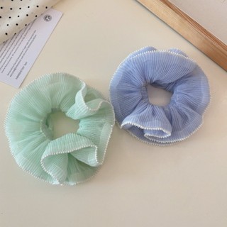 Hululu / Fresh Mint Hai Lớp Xếp Ly Scrunchy Dây Buộc Tóc Phong Cách Hàn Quốc Dây Buộc Tóc Đầu Bóng Đuôi Ngựa Thấp Lông Tơ Khối Lượng Tóc Buộc Tóc