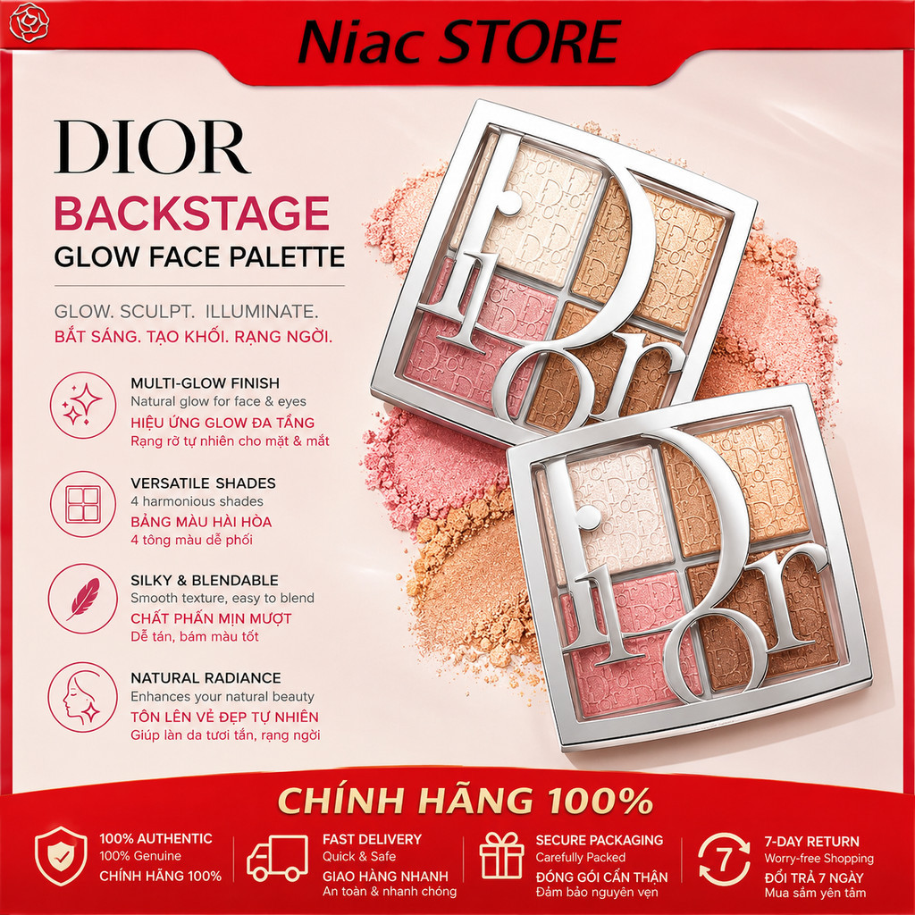 [Chính Hãng] Bảng Highlight 𝔻𝕚𝕠𝕣 𝗕𝗔𝗖𝗞𝗦𝗧𝗔𝗚𝗘 𝗚𝗟𝗢𝗪 𝗙𝗔𝗖𝗘 𝗣𝗔𝗟𝗘𝗧𝗧𝗘 4 Ô  Tự Nhiên Mịn Da  Fullsize
