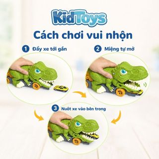 Bộ Khủng Long Nuốt 6 Xe Ô Tô Hợp Kim KidToys - Nhựa ABS Cứng Cáp Bé Chơi Thả Xe Vui Nhộn